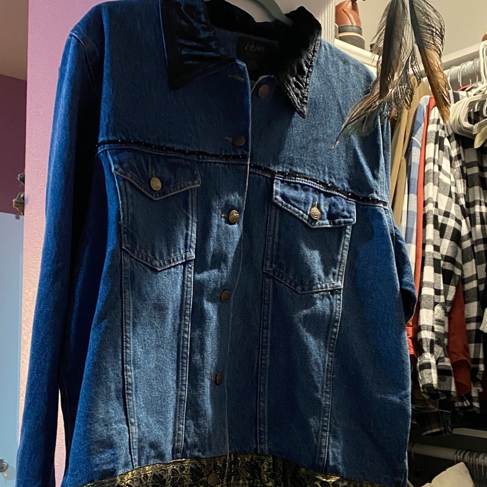 Blue Denim Jacket with Black Collar